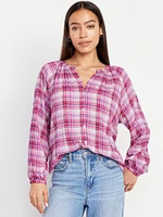 Loose Split-Neck Button-Down Top