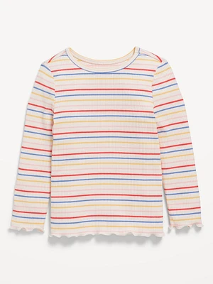 Printed Long-Sleeve Lettuce-Edge T-Shirt for Toddler Girls