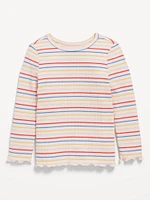 Printed Long-Sleeve Lettuce-Edge T-Shirt for Toddler Girls