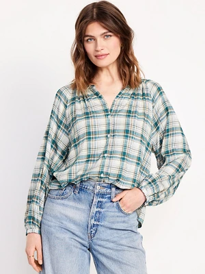 Loose plit-Neck Button-Down Top