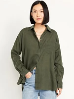 Linen-Blend Button-Down Boyfriend Shirt