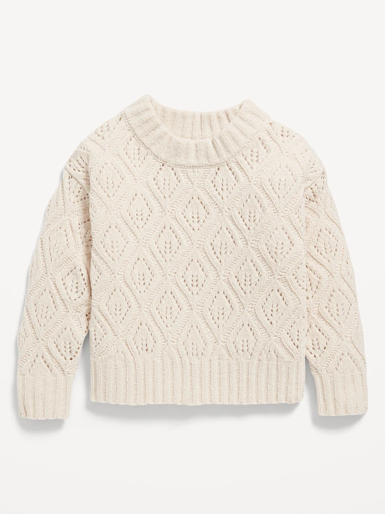 Crew-Neck Pointelle-Knit Sweater for Toddler Girls