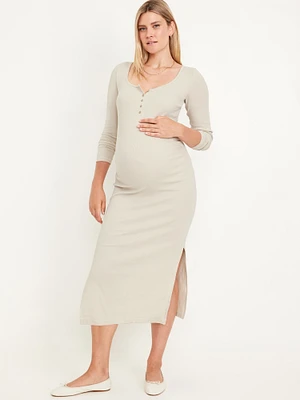 Maternity Long-Sleeve Henley Midi Dress