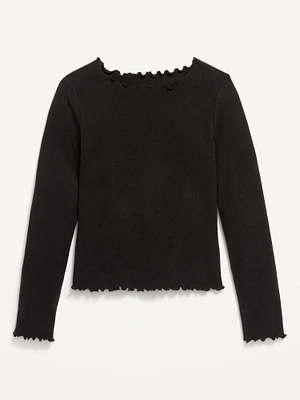 Long-Sleeve Plush Ribbed Lettuce-Edge Top for Girls