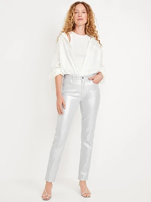 High-Waisted Metallic Vintage Slim Jeans