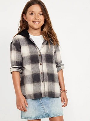 Long-Sleeve Hooded Flannel Shirt for Girls