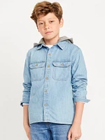 Long-Sleeve Hooded Utility Jean Shirt for Boys