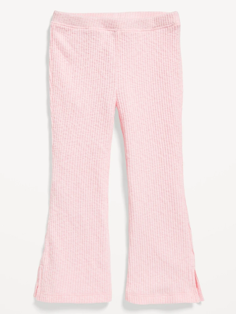 Textured Ribbed Side-Slit Flare Leggings for Toddler Girls