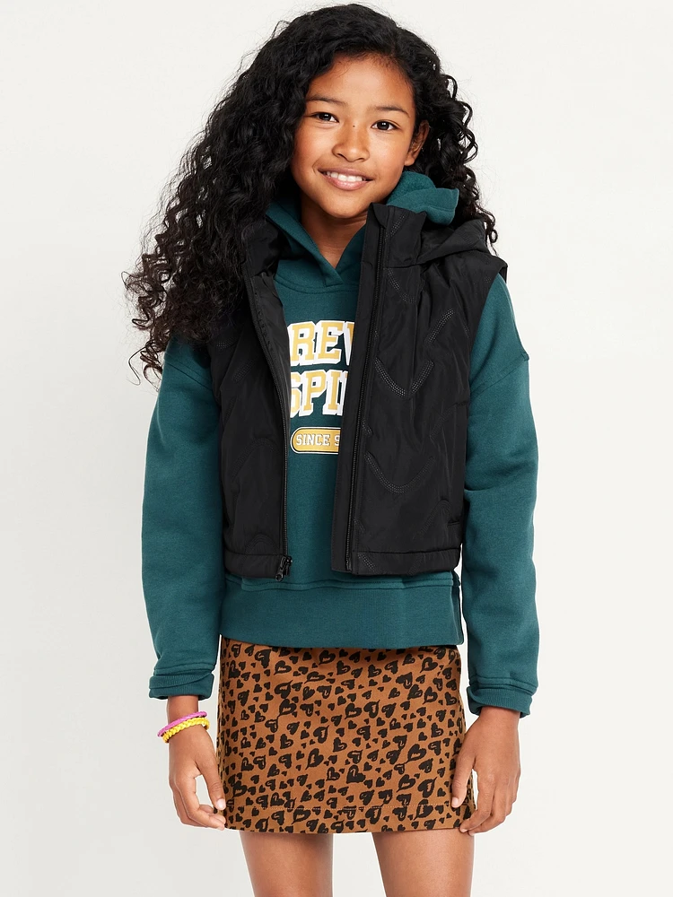 Water-Resistant Quilted Cropped Hooded Vest for Girls