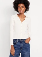 Slim Ribbed Button-Down Top