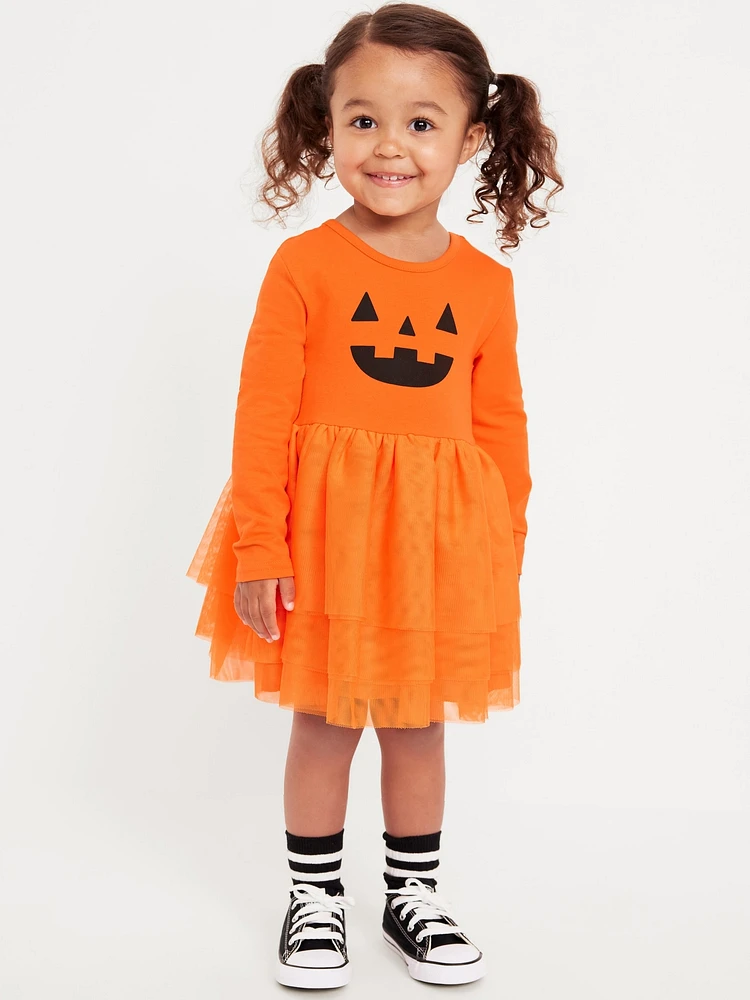 Long-Sleeve Fit and Flare Graphic Tutu Dress for Toddler Girls