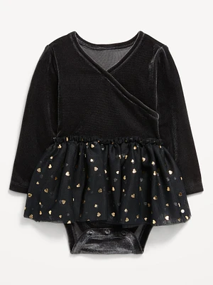 Long-Sleeve Wrap-Front Velvet Bodysuit Tutu Dress for Baby