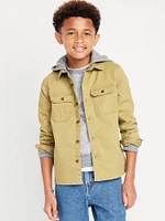 Long-Sleeve Hooded Utility Twill Shirt for Boys