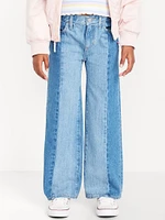 High-Waisted Two-Tone Baggy Wide-Leg Jeans for Girls