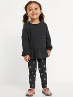 Cozy Long-Sleeve Ribbed Peplum Top and Leggings Set for Toddler Girls