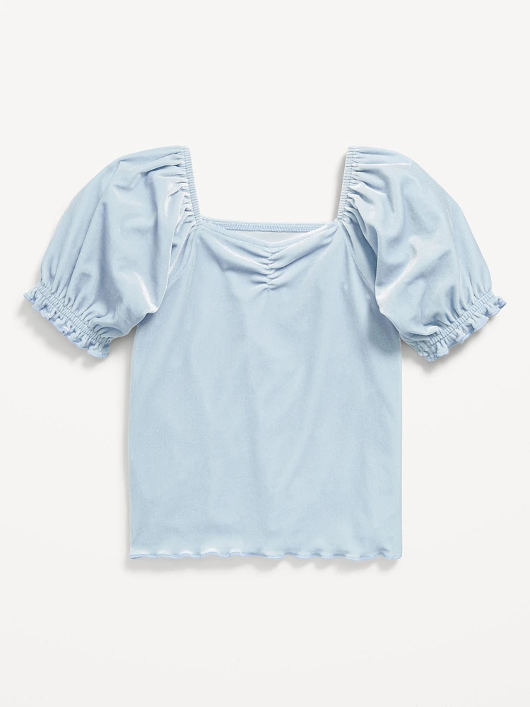 Puff-Sleeve Velvet Top for Toddler Girls