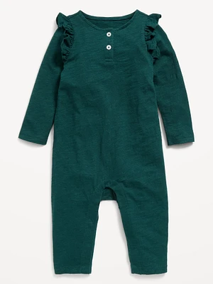 Long-Sleeve Ruffle-Trim Henley Jumpsuit for Baby