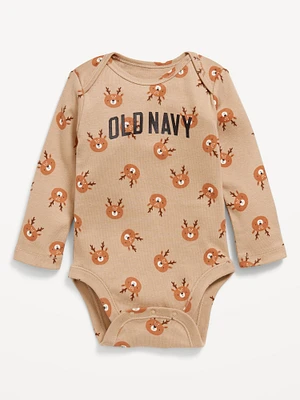 Unisex Long-Sleeve Printed Logo-Graphic Bodysuit for Baby