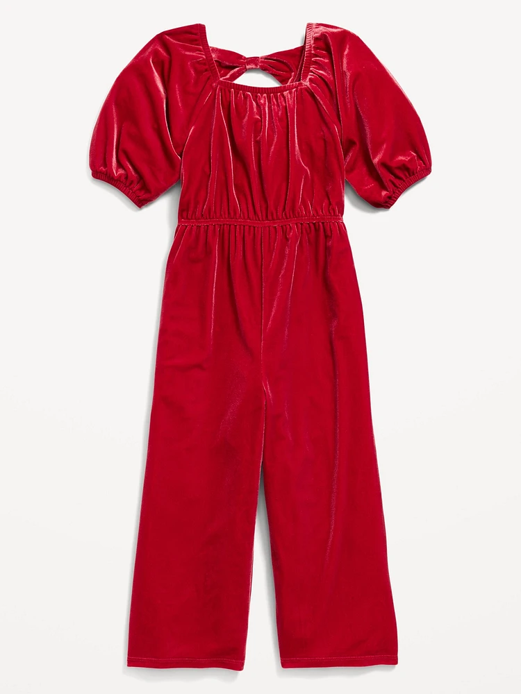 Velvet Back-Bow Jumpsuit for Toddler Girls