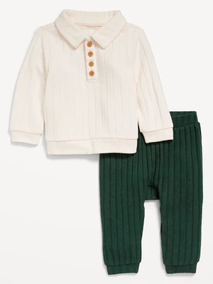 Cozy Ribbed Polo Sweater and Pants Set for Baby