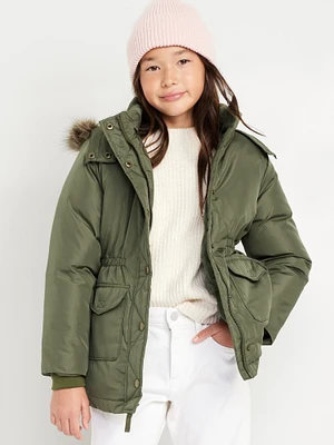 Water-Resistant Sherpa-Lined Hooded Parka Coat for Girls