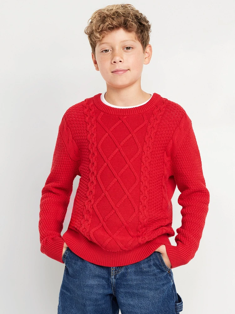 Crew-Neck Cable-Knit Sweater for Boys