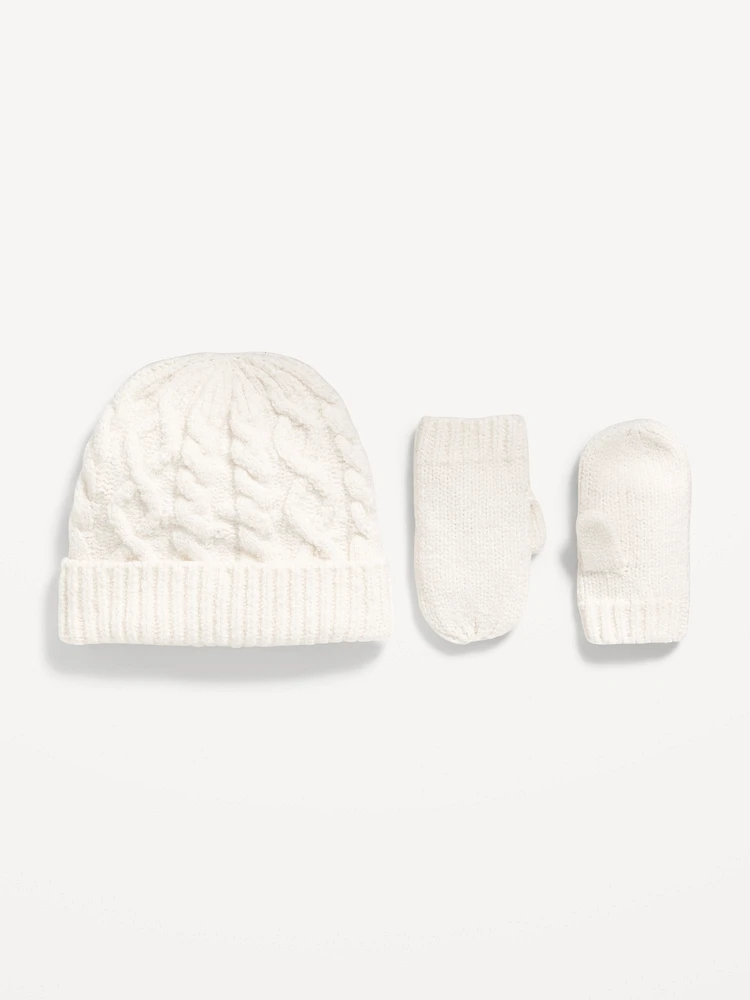 Cable-Knit Beanie and Mittens et for Toddler Boys