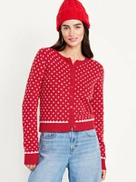 SoSoft Holiday Print Crop Cardigan Sweater