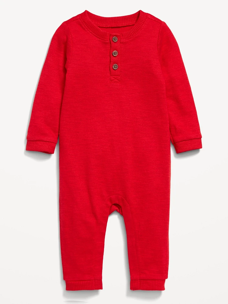 Long-Sleeve Jersey-Knit Henley One-Piece for Baby