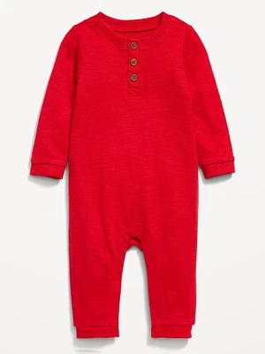 Long-Sleeve Jersey-Knit Henley One-Piece for Baby