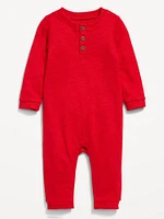 Long-Sleeve Jersey-Knit Henley One-Piece for Baby