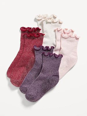 Ruffle-Cuff Quarter-Crew Socks 4-Pack for Girls