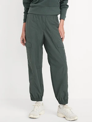 High-Waisted Ankle-Zip Cargo Joggers