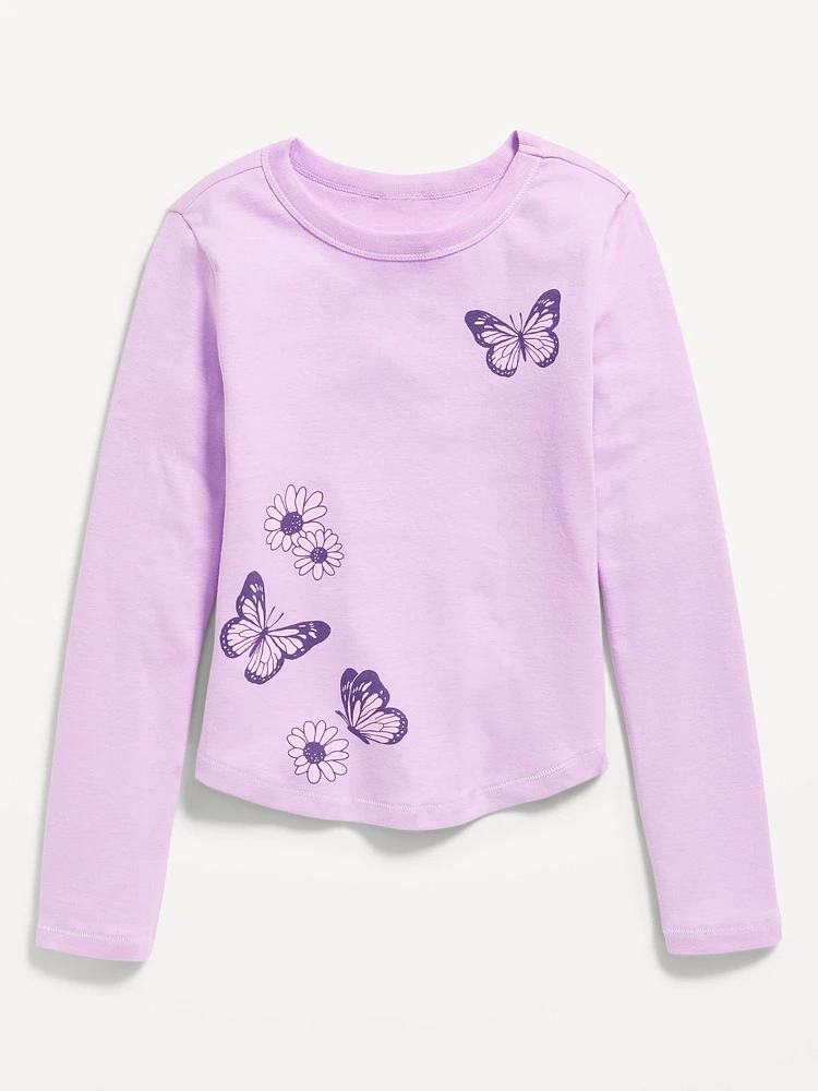 Long-Sleeve Textured-Knit Graphic T-Shirt for Girls