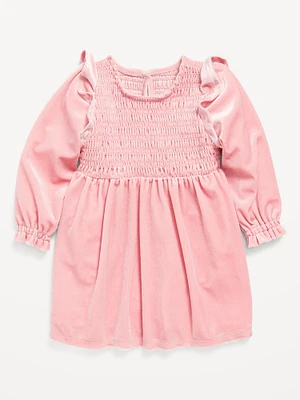 Ruffled Smocked Velvet Dress for Baby