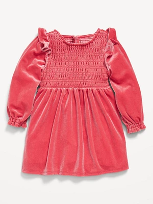 Ruffled Smocked Velvet Dress for Baby