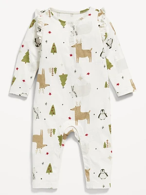 Printed Henley Ruffle-Trim Jumpsuit for Baby