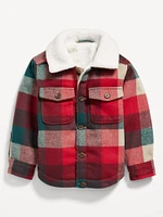 Plaid Sherpa Pocket-Front Shacket for Toddler Boys