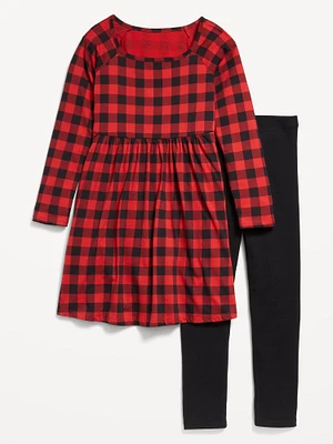 Long-Sleeve Fit and Flare Dress and Leggings Set for Girls