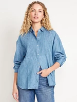 Oversized Button-Down Jean Boyfriend Shirt