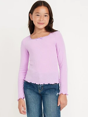 Long-Sleeve Square-Neck Ribbon-Bow Top for Girls