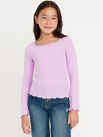 Long-Sleeve Square-Neck Ribbon-Bow Top for Girls