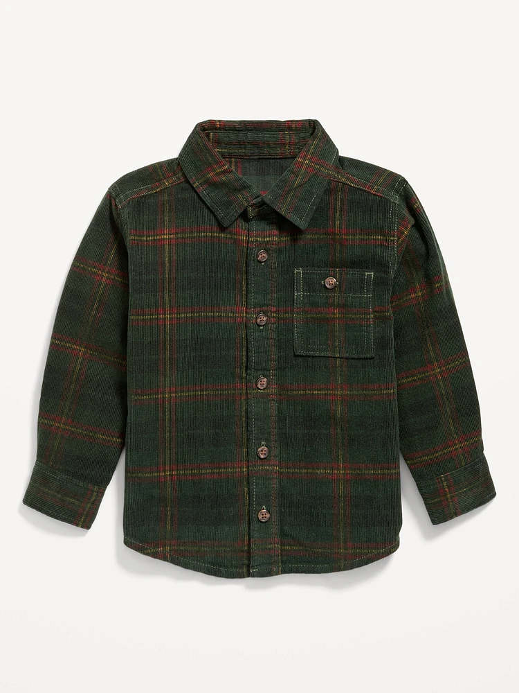 Printed Long-Sleeve Pocket Corduroy Shirt for Toddler Boys