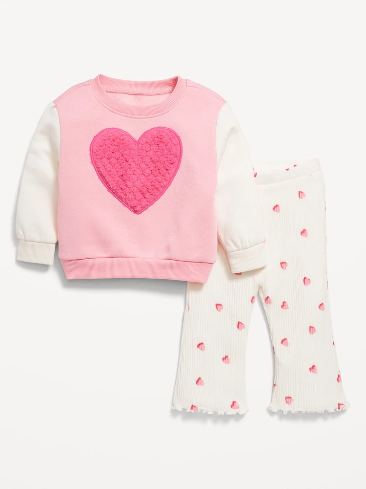 Cozy Fleece Embroidered Patch Sweatshirt and Leggings Set for Baby