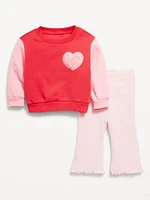 Cozy Fleece Embroidered Patch Sweatshirt and Leggings Set for Baby