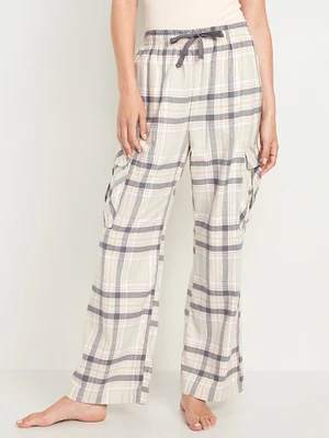 High-Waisted Flannel Cargo Pants