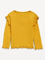 Long-Sleeve Ruffle Pointelle Top for Toddler Girls