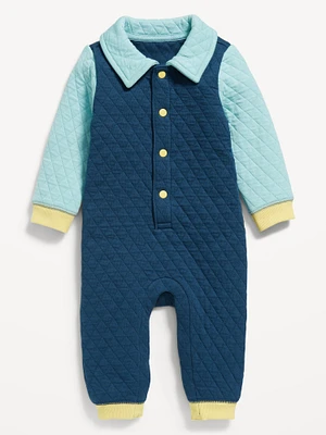 Collared Color-Block Quilted Button-Front One-Piece for Baby