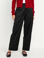 Extra-High Waisted Satin Cargo Barrel Wide-Leg Pants