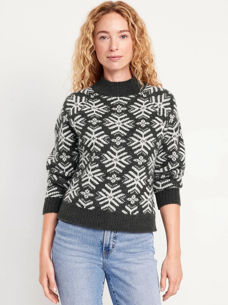 Holiday Print Mock-Neck Sweater